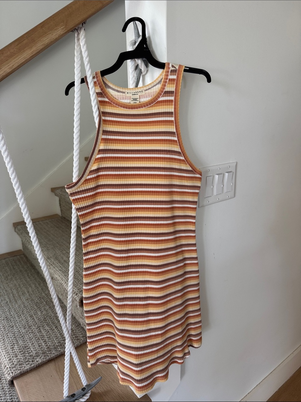 Billabong Striped Ribbed Tank Top in Cream, Orange & Brown Tones